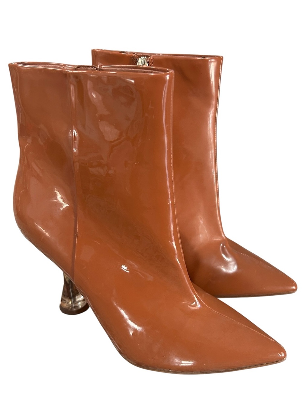 Gianni Bini Fawlie Pointed-Toe Ankle Boots In Cognac Clear Heel Bootie Size 7